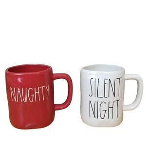 Rae Dunn Set of 2 Christmas Holiday Coffee Mugs Naughty/Nice Silent Night Cup